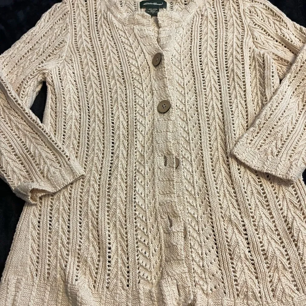 Eddie Bauer beige‎ cardigan sweater 55% linen, size small - Picture 10 of 15